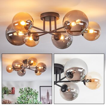 Chehalis Plafonnier, Boule lumineuse 20 cm Ambre, Fumé, 6 lumières