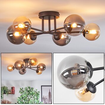 Chehalis Plafonnier, Boule lumineuse 55 cm Ambre, Fumé, 6 lumières