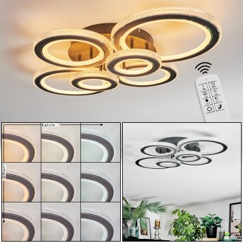 Ronak Plafonnier LED Noir, 1 lumière, Télécommandes