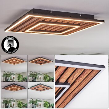 Meron Plafonnier LED Couleur bois, Noir, 1 lumière