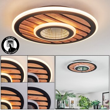 Meron Plafonnier LED Couleur bois, Noir, 1 lumière
