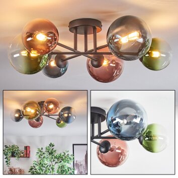 Chehalis Plafonnier, Boule lumineuse Bleu, Vert, Clair, Cuivré, 6 lumières Chehalis Plafonnier, Boule lumineuse Bleu, Vert, Clair, Cuivré, 6 lumières
