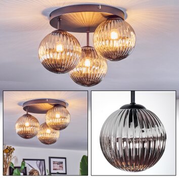 Chehalis Plafonnier, Boule lumineuse 34 cm Fumé, 3 lumières
