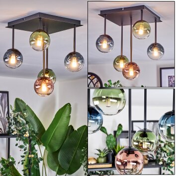 Chehalis Plafonnier, Boule lumineuse Bleu, Vert, Clair, Cuivré, 5 lumières