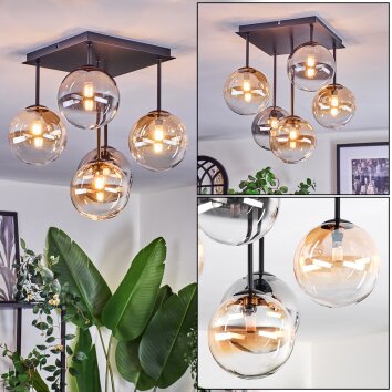 Chehalis Plafonnier, Boule lumineuse Ambre, Clair, Fumé, 5 lumières