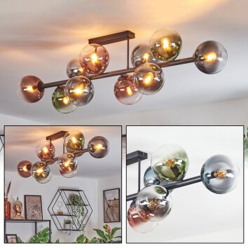 Gastor Plafonnier, Boule lumineuse Bleu, Chrome, Vert, Clair, Cuivré, Fumé, 10 lumières