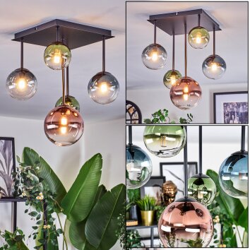 Chehalis Plafonnier, Boule lumineuse Bleu, Vert, Clair, Cuivré, 5 lumières