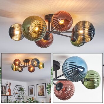 Chehalis Plafonnier, Boule lumineuse 60 cm Bleu, Vert, Cuivré, 6 lumières