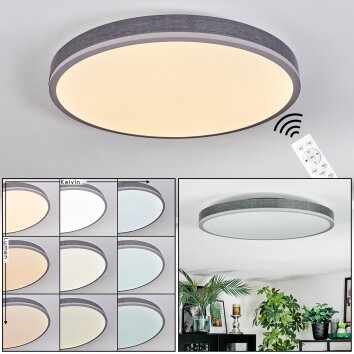Salmi Plafonnier, Panel LED Gris, Argenté, 1 lumière, Télécommandes