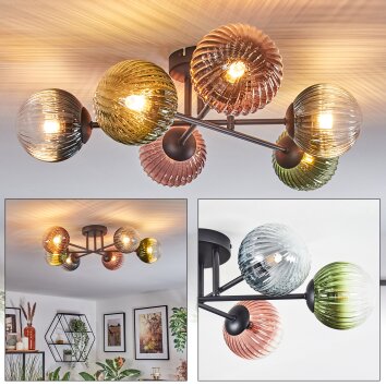 Chehalis Plafonnier, Boule lumineuse 55 cm Bleu, Vert, Clair, Cuivré, 6 lumières