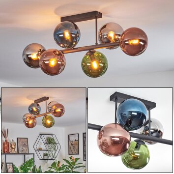 Gastor Plafonnier, Boule lumineuse Bleu, Chrome, Vert, Cuivré, Fumé, 6 lumières