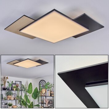 Barullu Plafonnier, Panel LED Couleur bois, Noir, Blanc, 1 lumière