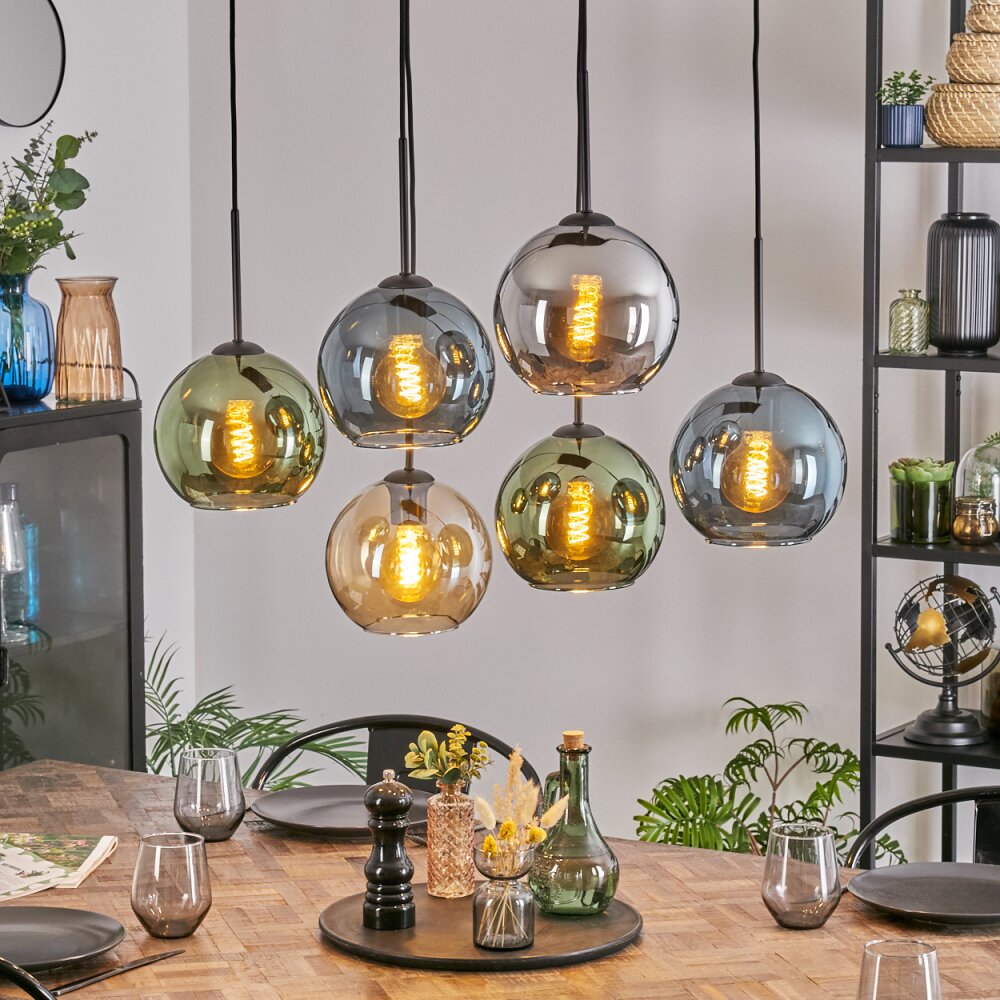 Ripoll Suspension, Boule lumineuse, Suspension Ambre, Bleu, Chrome, Vert, Fumé, 6 lumières main product photo