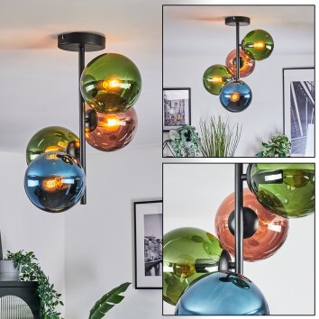 Gastor Plafonnier, Boule lumineuse 32 cm Bleu, Vert, Cuivré, 4 lumières