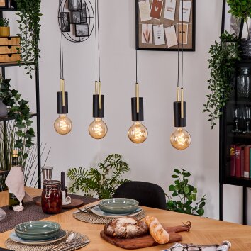 Veria Suspension, Suspension Laiton, Noir, 4 lumières