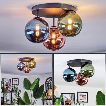 Chehalis Plafonnier, Boule lumineuse 34 cm Bleu, Vert, Cuivré, 3 lumières Chehalis Plafonnier, Boule lumineuse 34 cm Bleu, Vert, Cuivré, 3 lumières