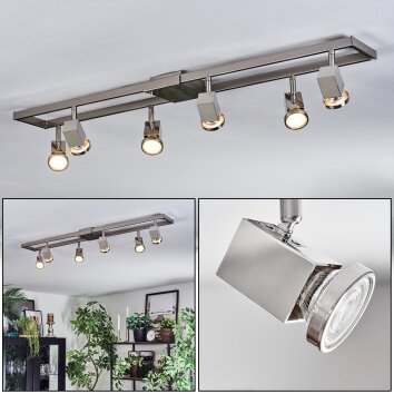 Danil Plafonnier, Spot de plafond LED Nickel mat, 6 lumières