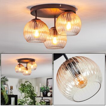 Koyoto Plafonnier, Boule lumineuse 30 cm Ambre, Clair, 3 lumières Koyoto Plafonnier, Boule lumineuse 30 cm Ambre, Clair, 3 lumières