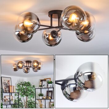 Gastor Plafonnier, Boule lumineuse Chrome, Clair, Fumé, 6 lumières Gastor Plafonnier, Boule lumineuse Chrome, Clair, Fumé, 6 lumières