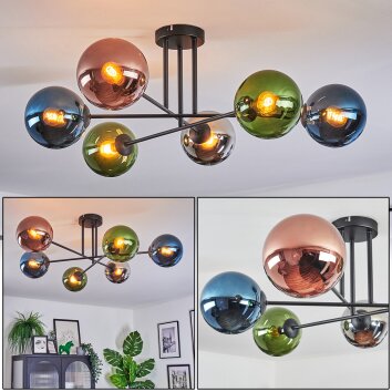 Gastor Plafonnier, Boule lumineuse 80 cm Bleu, Chrome, Vert, Cuivré, Fumé, 6 lumières