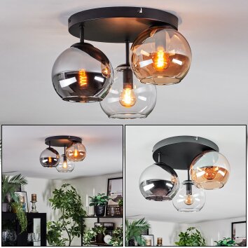 Koyoto Plafonnier, Boule lumineuse Ambre, Chrome, Clair, Fumé, 3 lumières