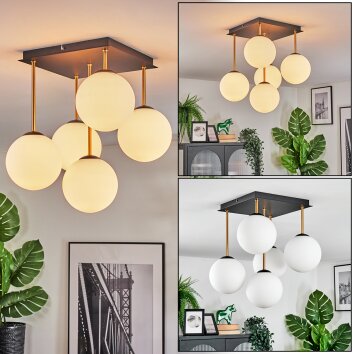 Gastor Plafonnier, Boule lumineuse Or, Noir, 5 lumières
