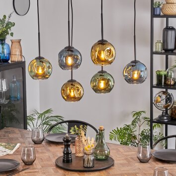 Ripoll Suspension, Boule lumineuse, Suspension Bleu, Or, Vert, 6 lumières