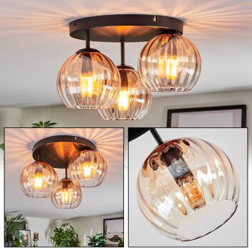 Koyoto Plafonnier, Boule lumineuse 30 cm Ambre, Clair, 3 lumières