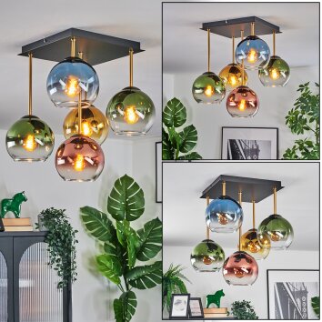 Koyoto Plafonnier, Boule lumineuse Or, Noir, 5 lumières