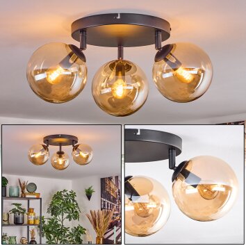 Gastor Plafonnier, Boule lumineuse 25 cm Ambre, 3 lumières