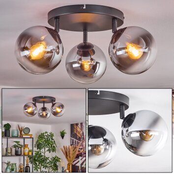 Gastor Plafonnier, Boule lumineuse Chrome, Clair, Fumé, 3 lumières