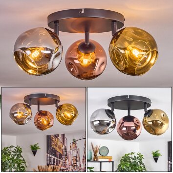 Ripoll Plafonnier, Boule lumineuse Chrome, Or, Cuivré, Fumé, 3 lumières Ripoll Plafonnier, Boule lumineuse Chrome, Or, Cuivré, Fumé, 3 lumières