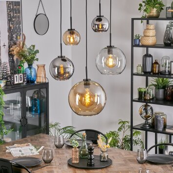Koyoto Suspension, Boule lumineuse, Suspension Ambre, Chrome, Clair, Fumé, 5 lumières