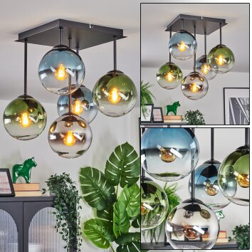 Gastor Plafonnier, Boule lumineuse 37 cm Bleu, Chrome, Vert, Clair, Fumé, 5 lumières
