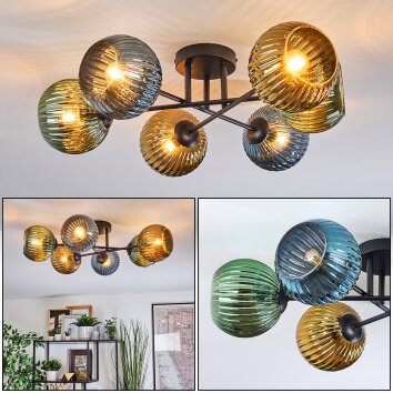 Koyoto Plafonnier, Boule lumineuse 59 cm Bleu, Or, Vert, 6 lumières