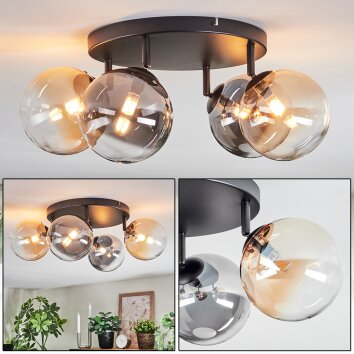 Chehalis Plafonnier, Boule lumineuse Ambre, Clair, Fumé, 4 lumières