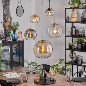 Koyoto Suspension, Boule lumineuse, Suspension Or, Noir, 5 lumières