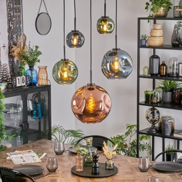 Ripoll Suspension, Boule lumineuse, Suspension Bleu, Vert, Cuivré, 5 lumières