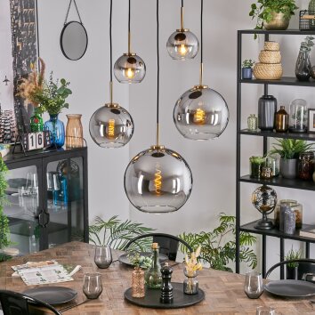 Koyoto Suspension, Boule lumineuse, Suspension Or, Noir, 5 lumières Koyoto Suspension, Boule lumineuse, Suspension Or, Noir, 5 lumières