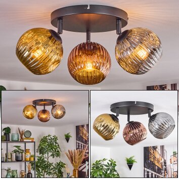 Ripoll Plafonnier, Boule lumineuse Or, Cuivré, Fumé, 3 lumières