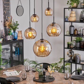 Koyoto Suspension, Boule lumineuse, Suspension Ambre, 5 lumières