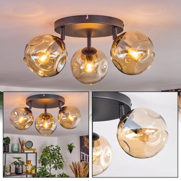 Ripoll Plafonnier, Boule lumineuse Ambre, 3 lumières