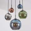 Koyoto Suspension, Boule lumineuse, Suspension Bleu, Chrome, Vert, Cuivré, Fumé, 5 lumières