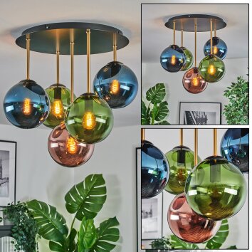 Gastor Plafonnier, Boule lumineuse 45 cm Laiton, Noir, 5 lumières