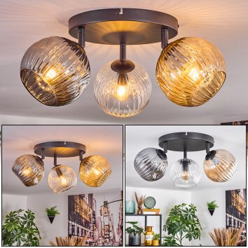 Ripoll Plafonnier, Boule lumineuse Ambre, Clair, Fumé, 3 lumières