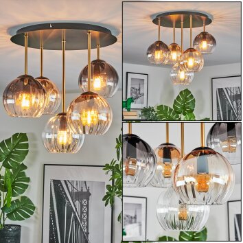 Koyoto Plafonnier, Boule lumineuse 45 cm Laiton, Noir, 5 lumières