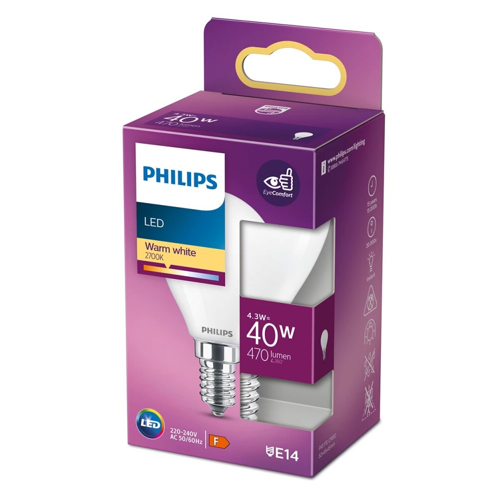 Philips LED E14 4,3 Watt 2700 Kelvin 470 Lumen main product photo