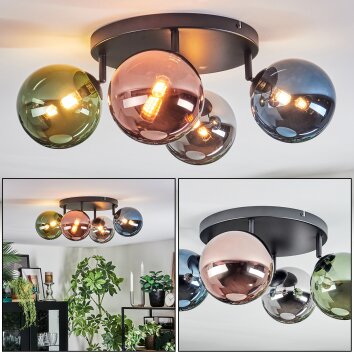 Chehalis Plafonnier, Boule lumineuse Bleu, Chrome, Vert, Cuivré, Fumé, 4 lumières