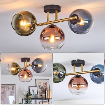 Koyoto Plafonnier, Boule lumineuse Or, Noir, 3 lumières