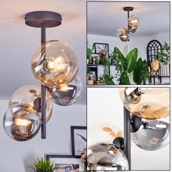 Chehalis Plafonnier, Boule lumineuse 33 cm Ambre, Clair, Fumé, 4 lumières